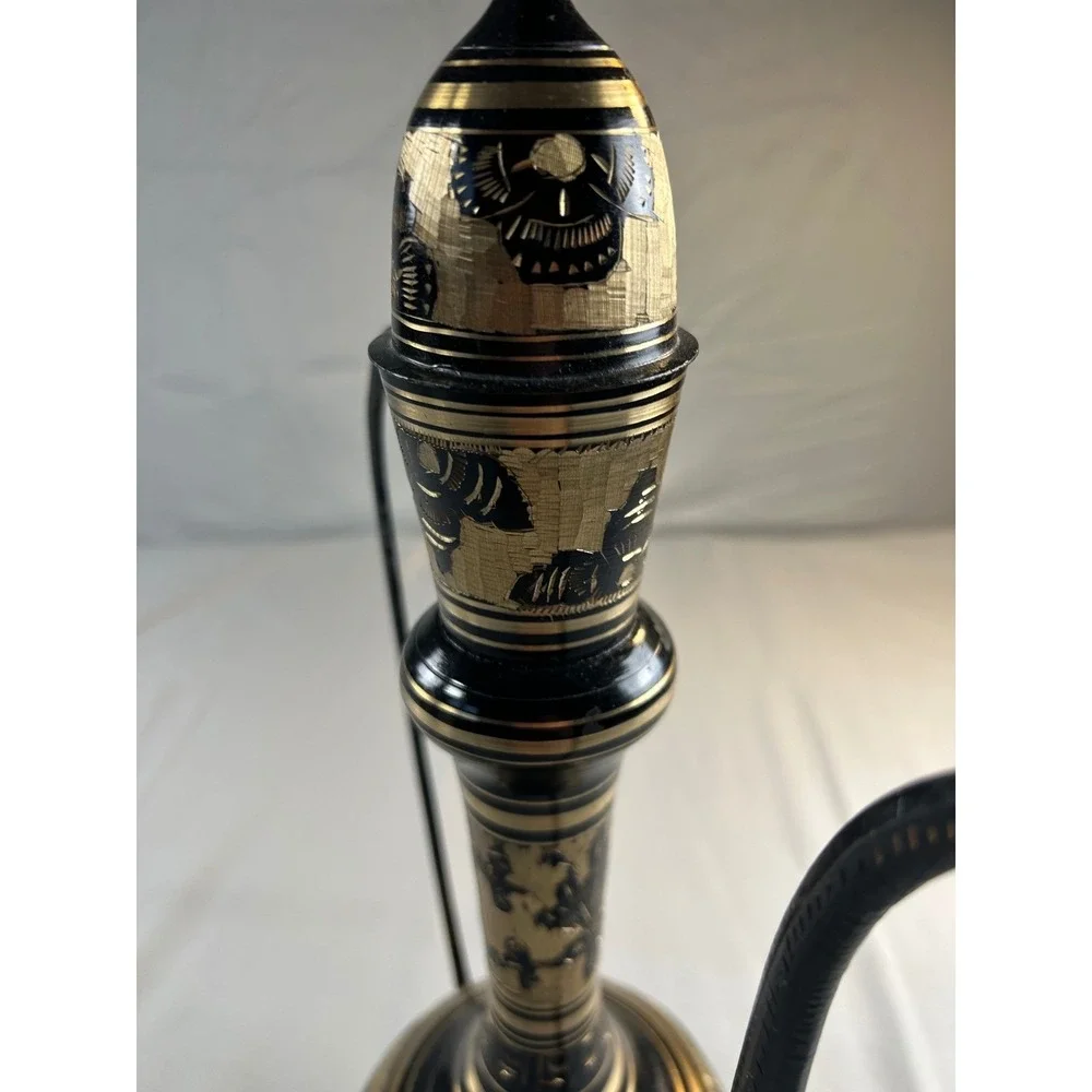 Vintage Brass And Black Etched Surahi Vessel - 18‎ 1/2